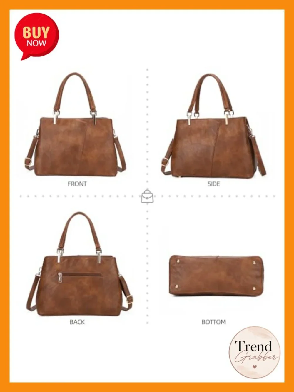 Vegan Faux Leather Hobo Handbag with Adjustable Crossbody Strap